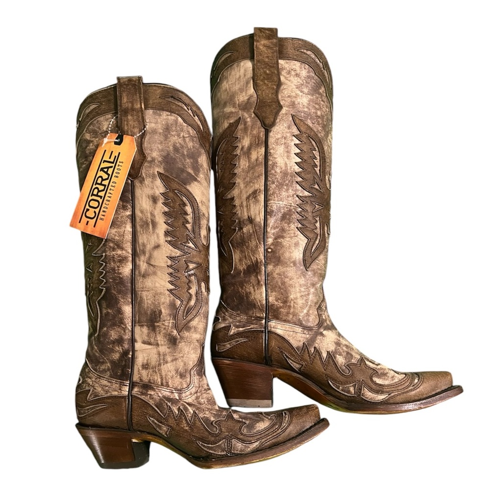 CORRAL WOMEN'S 15" MILAGRO EAGLE SNIP TOE COWBOY BOOT brown SUEDE
